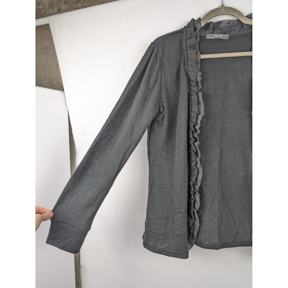 Whimsigoth Open Front Cardigan Size L Black Ruffle Dark Romantic Witchy Goblin - Picture 3 of 10